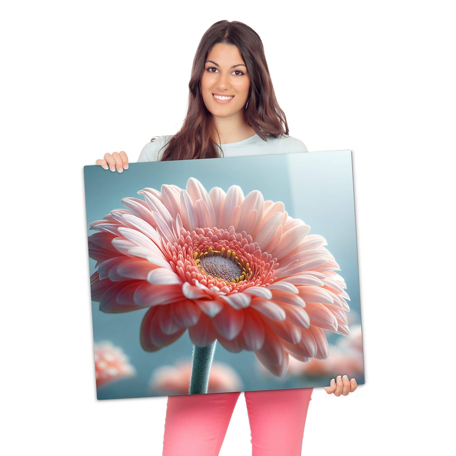 Abdeckplatte für Ceranfeld mit Warme Blumenpracht-Motiv wird zur Größendarstellung gehalten