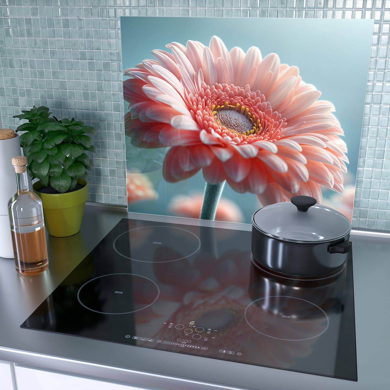 1-teilige Herdabdeckung mit Warme Blumenpracht-Motiv als Spritzschutz hinter dem Kochfeld