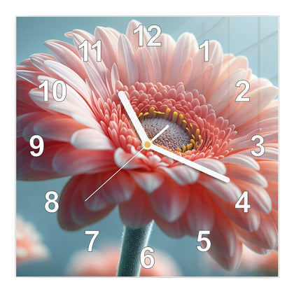 Wanduhr Quadratisch mit dem Motiv Rosa Gerbera