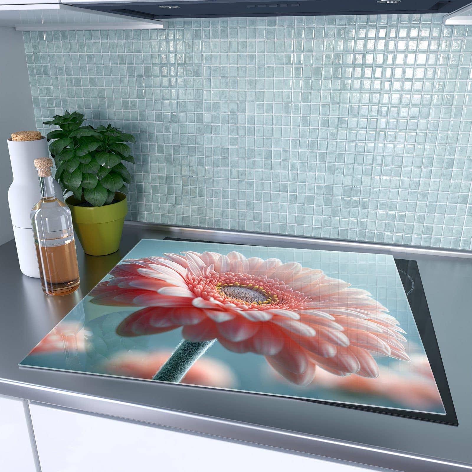 1-teilige Abdeckplatte Induktionsherd mit Warme Blumenpracht-Motiv auf dem Ceranfeld