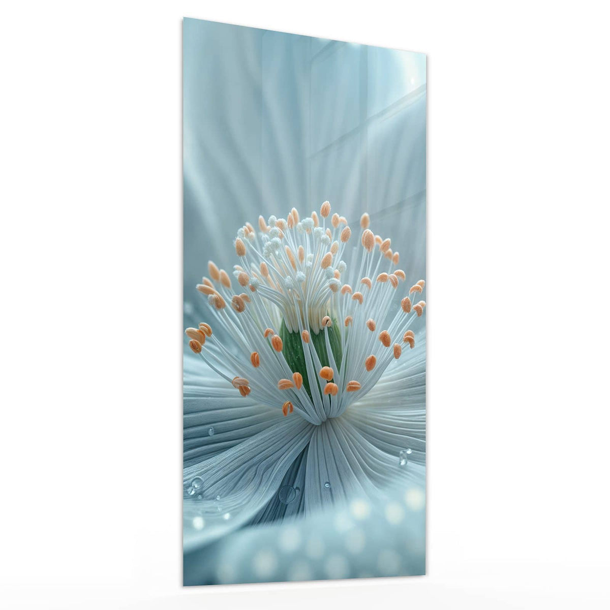 Glasbild Eisblaue Blüte von der Seite, 4 mm Echtglas
