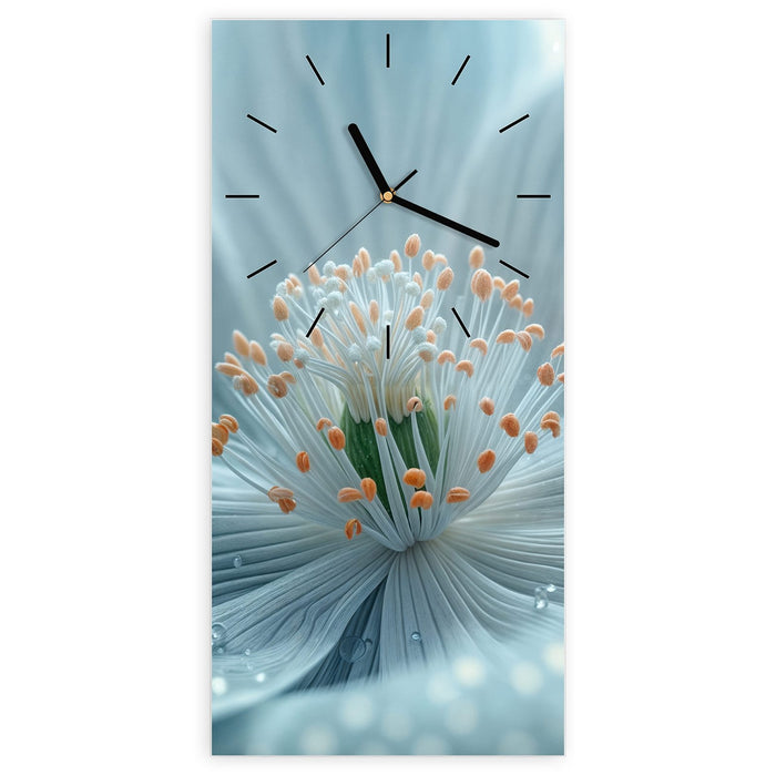 Wanduhr Verträumte Blumenpracht aus Glas – Hochformat 30 × 60 cm mit Ziffernblatt Linie