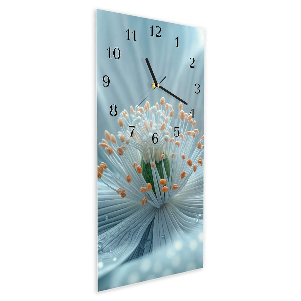 Vormontiert – mit Schwebeeffekt – Wanduhr Verträumte Blumenpracht aus Glas – Hochformat 30 × 60 cm