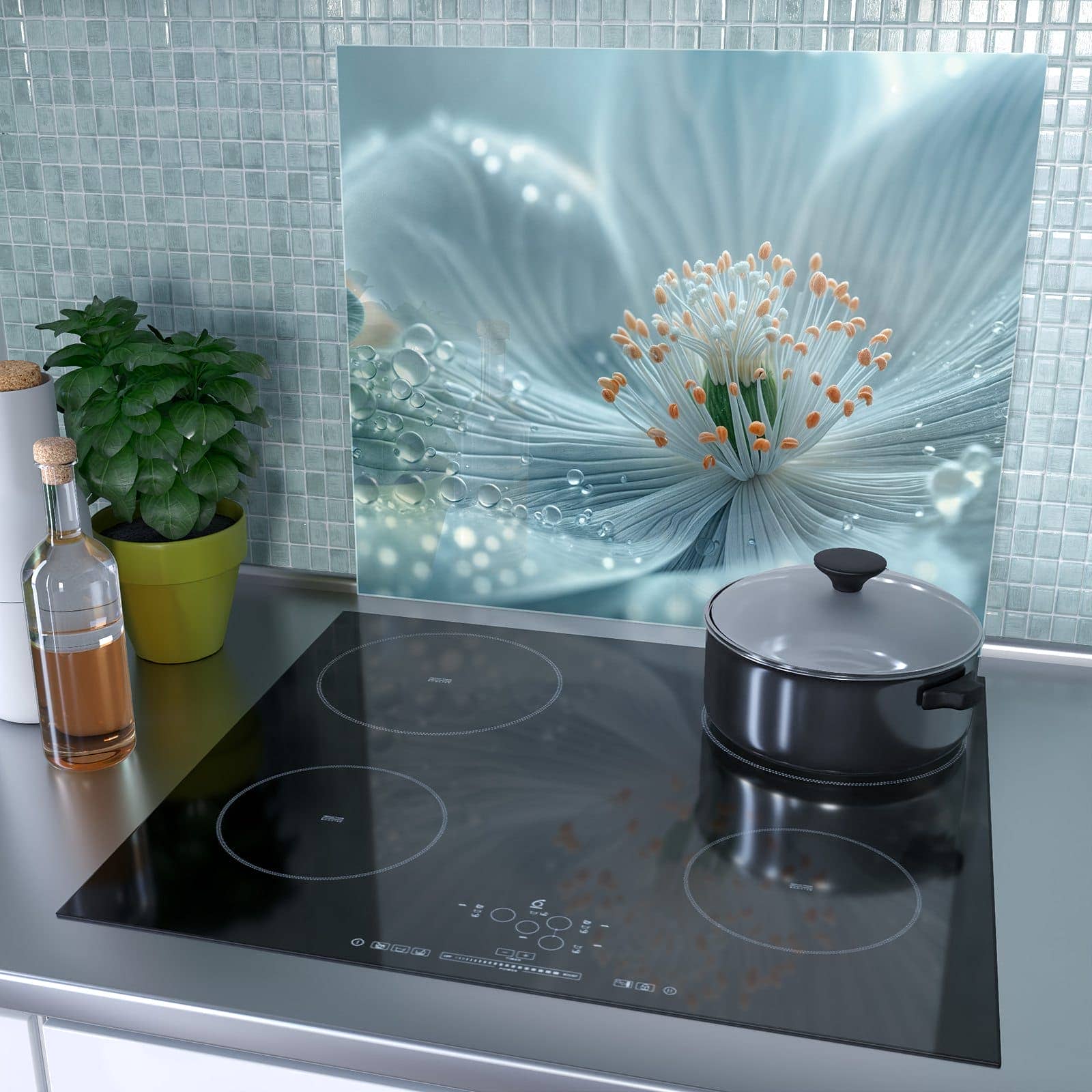 1-teilige Abdeckplatten für Ceranfeld mit Verträumte Blumenpracht-Motiv als Spritzschutz hinter dem Kochfeld