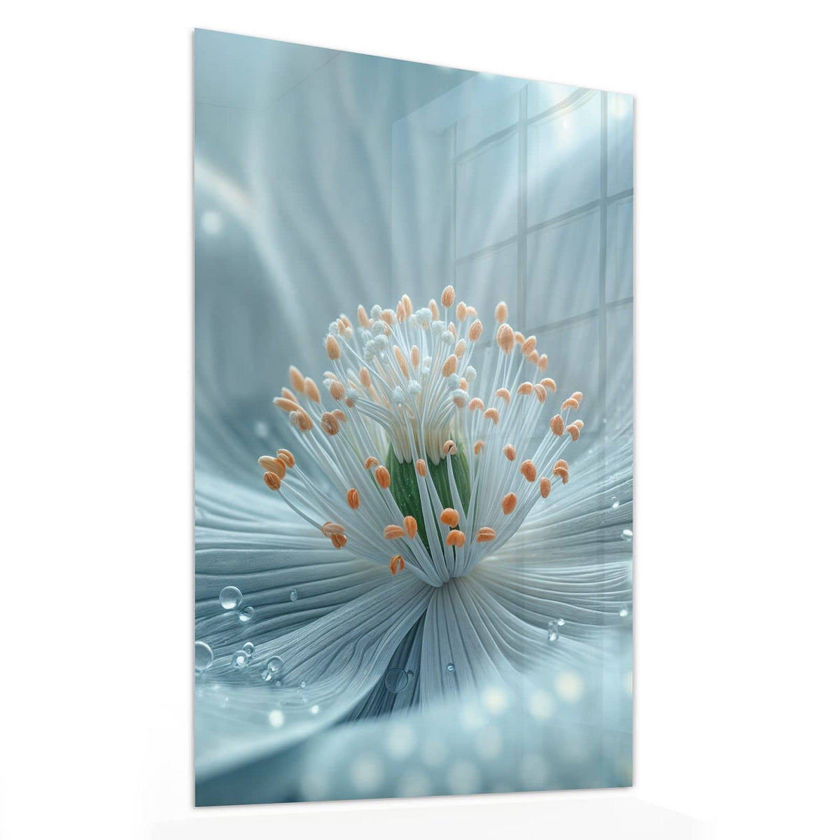 Glasbild Eisblaue Blüte von der Seite, 4 mm Echtglas