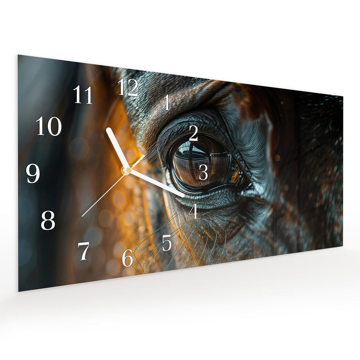 Vormontiert – mit Schwebeeffekt – Wanduhr Pferdeauge aus Glas – Querformat 60 × 30 cm
