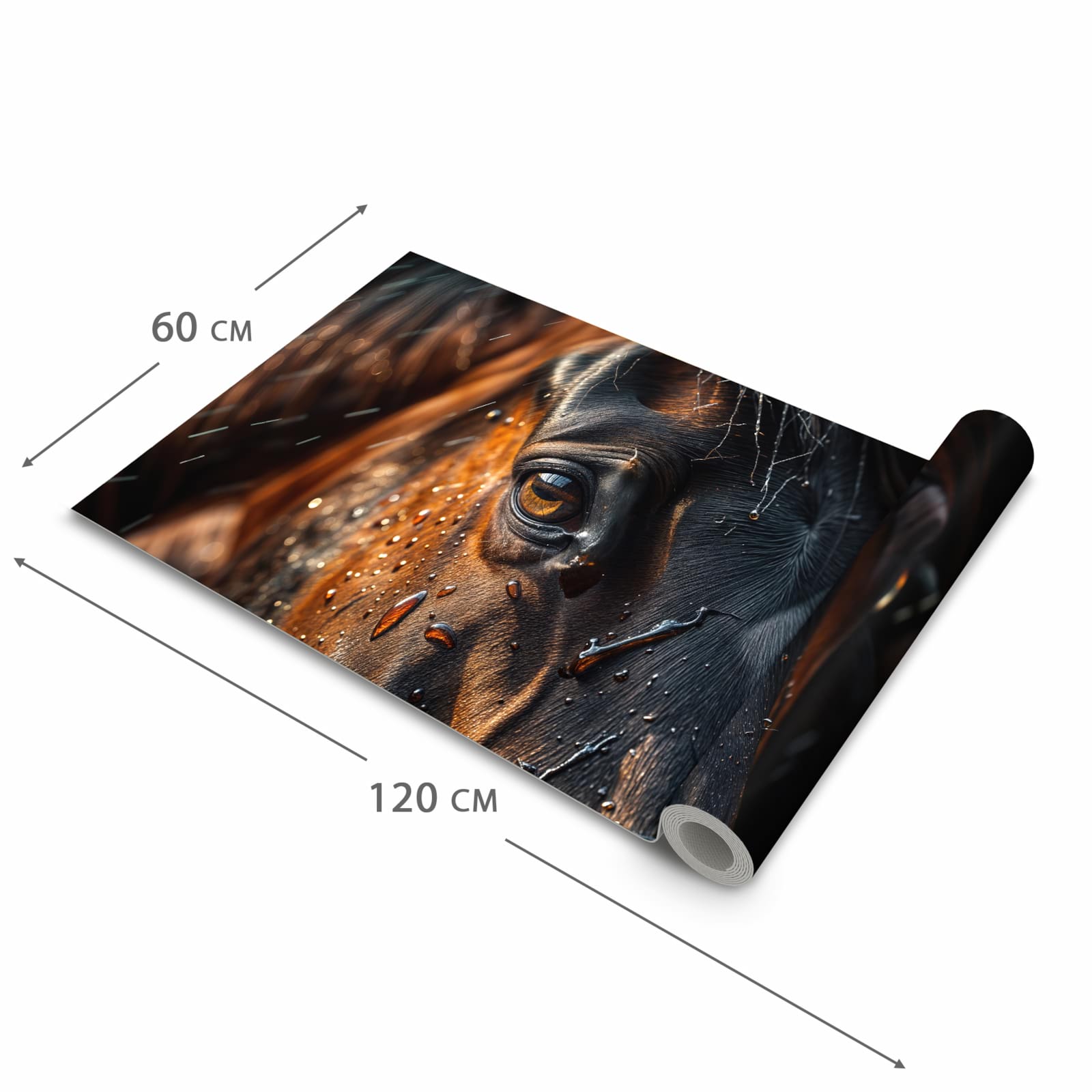 Waschbarer langer Teppich mit Motiv Pferdeauge im Regen in der Größe 60x150 cm