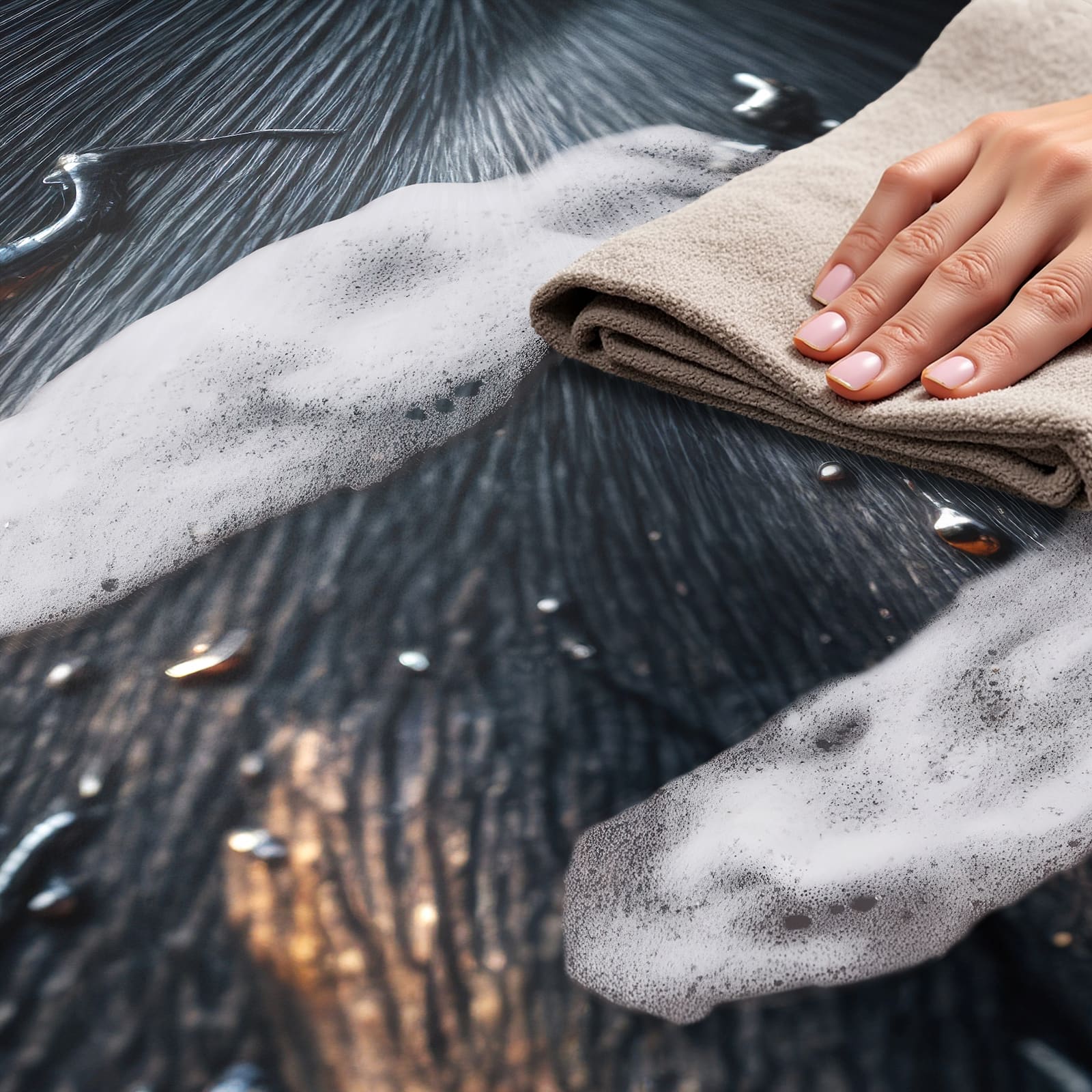 Formstabiler Küchenläufer mit Motiv Pferdeauge im Regen, einfach zu reinigen