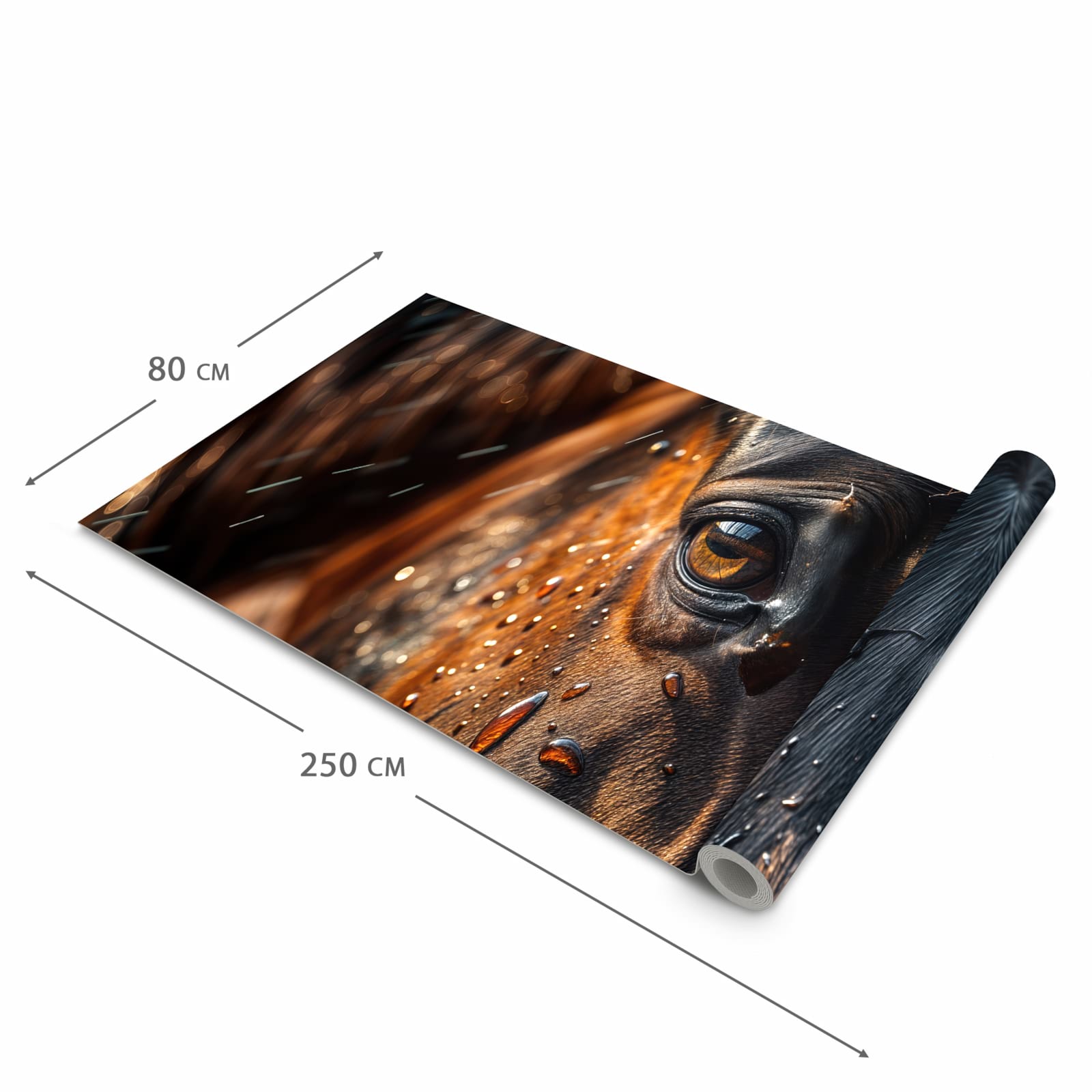 Formstabiler rutschfester Küchenteppich mit Motiv Pferdeauge im Regen in der Grösse 60x150 cm