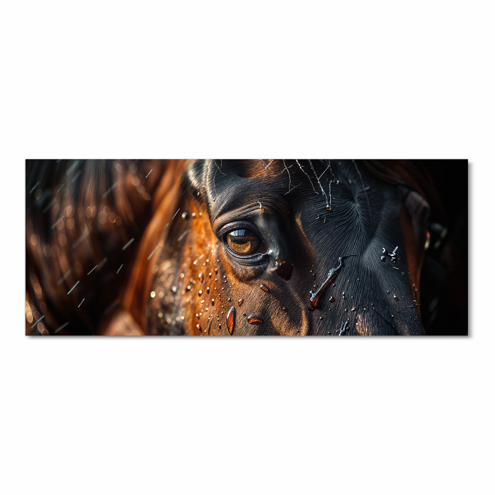 Feuchtigkeitsresistenter moderner Küchenläufer mit Motiv Pferdeauge im Regen in Frontansicht