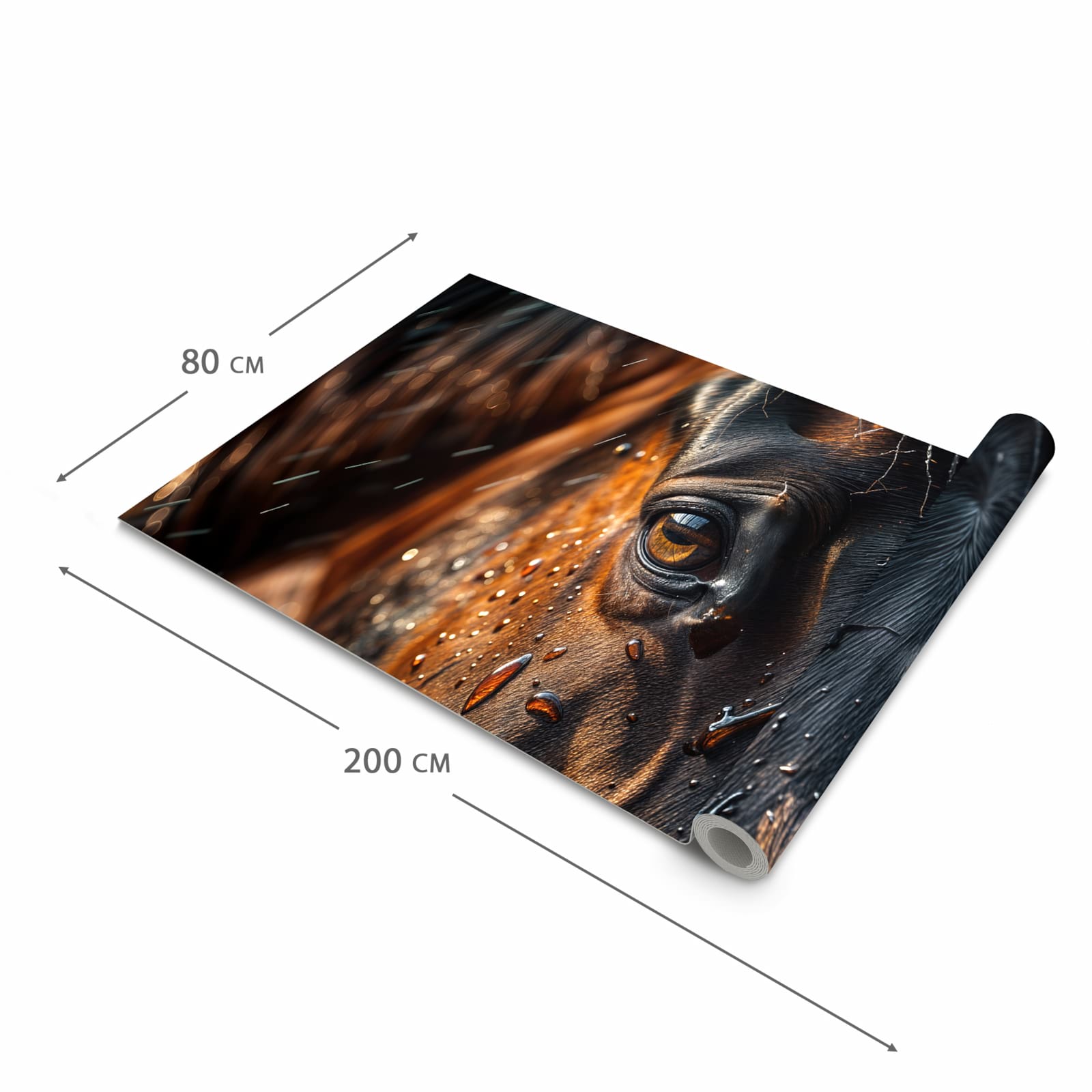 Farbbeständiger waschbarer Teppich Esstisch mit Motiv Pferdeauge im Regen in der Grösse 60x150 cm