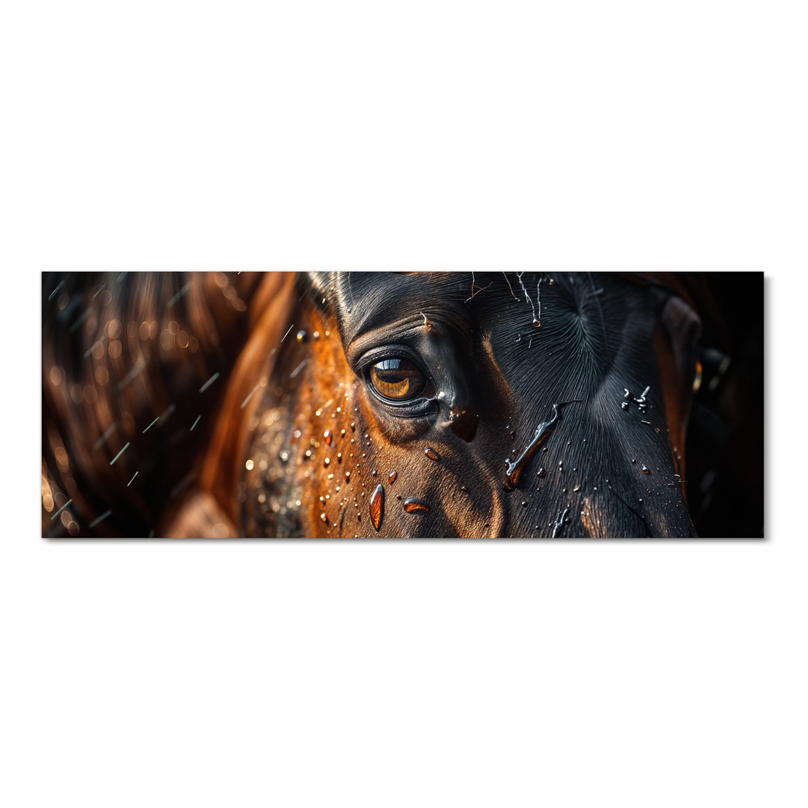 Abriebfester Küchenteppich mit Motiv Pferdeauge im Regen in Frontansicht