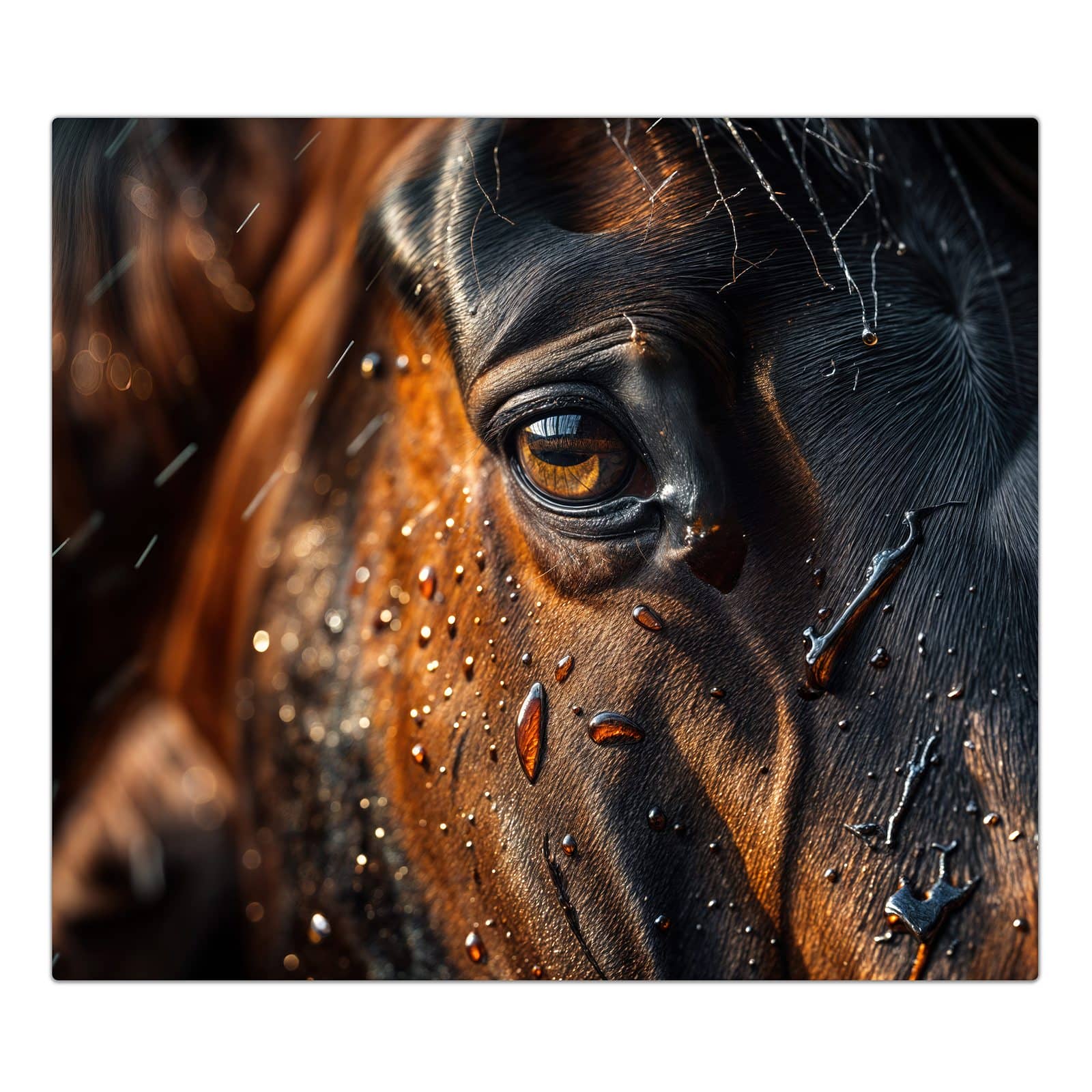 1-teilige Glasplatte für Herd mit Pferdeauge im Regen-Motiv in der Frontansicht #grösse_1-Teilig (60x52cm)