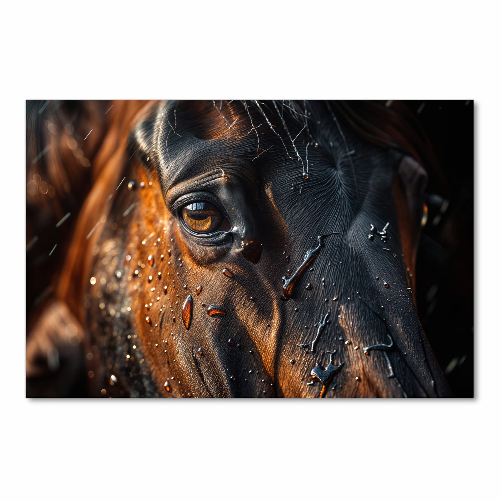 Formstabiler abwaschbarer Küchenteppich mit Motiv Pferdeauge im Regen in Frontansicht