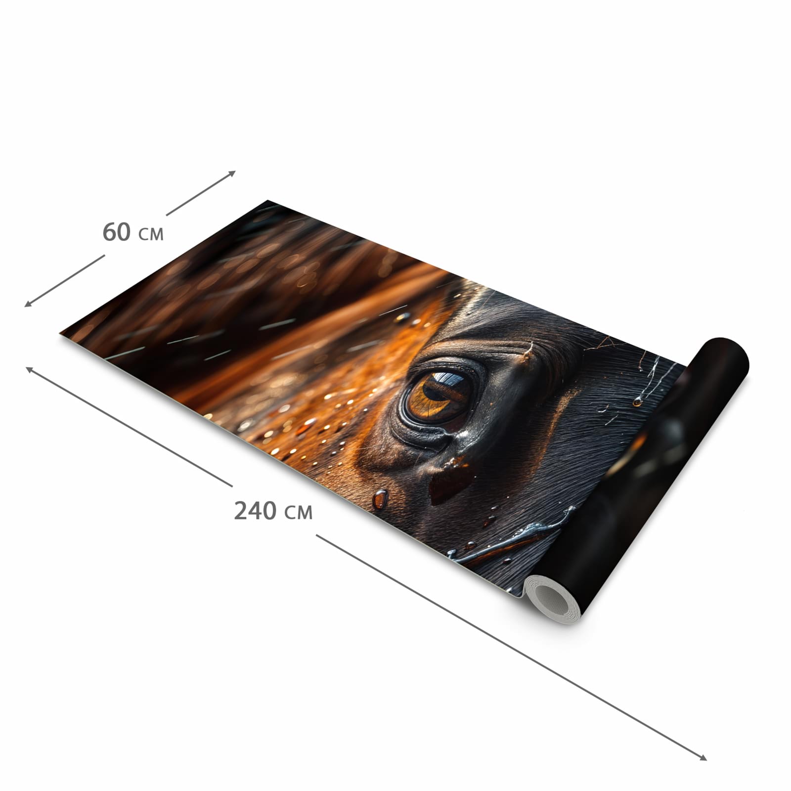 Feuchtigkeitsresistenter dünner Küchenteppich mit Motiv Pferdeauge im Regen in der Grösse 60x150 cm