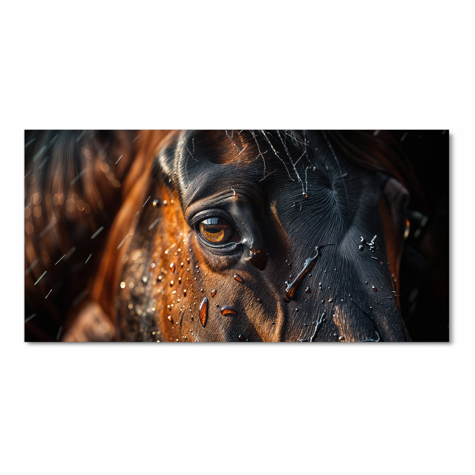 Rutschfester Küchenläufer mit Motiv Pferdeauge im Regen in Frontansicht für sicheren Stand