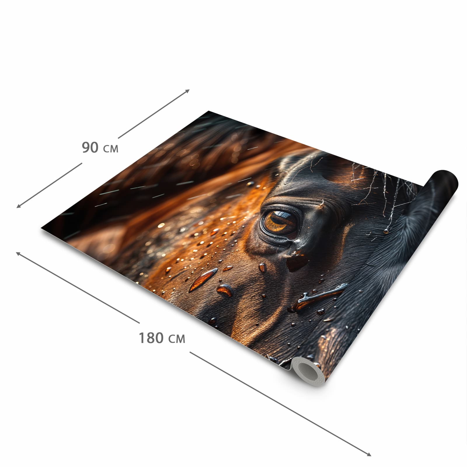 Geräuschdämpfender Küchenteppich mit Motiv Pferdeauge im Regen in der Grösse 60x150 cm