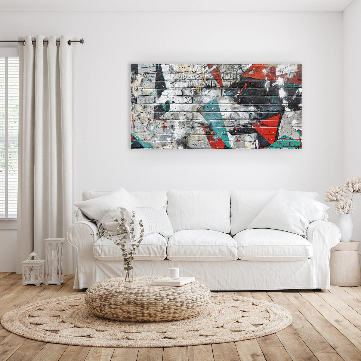 Wandbild - Zickzack-Graffiti - Querformat – Graffiti-Formen auf Backsteinmauer
