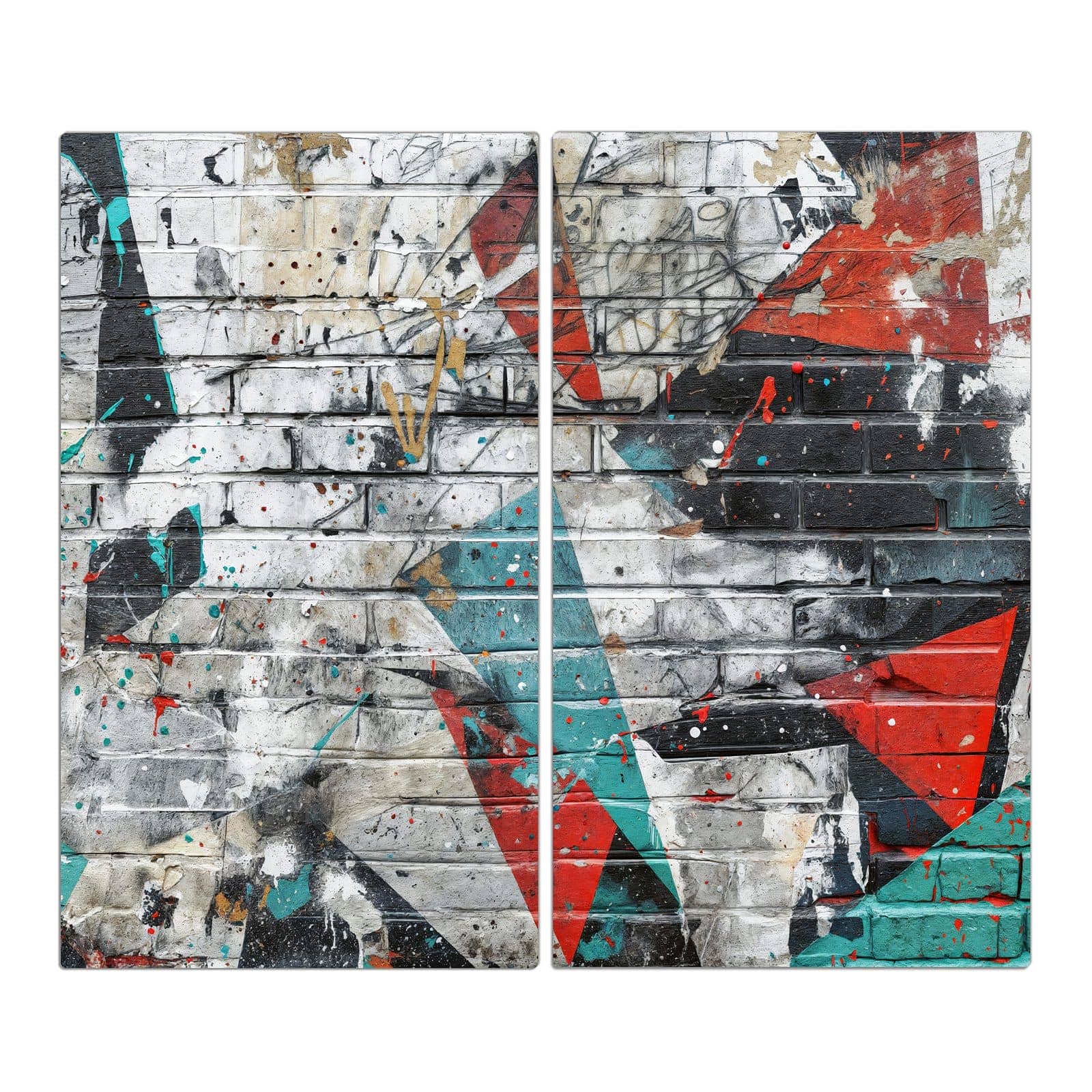 2-teilige Glasabdeckplatte für Ceranfeld mit Graffiti Mauer-Motiv in der Frontansicht #grösse_2-Teilig (60x52cm)