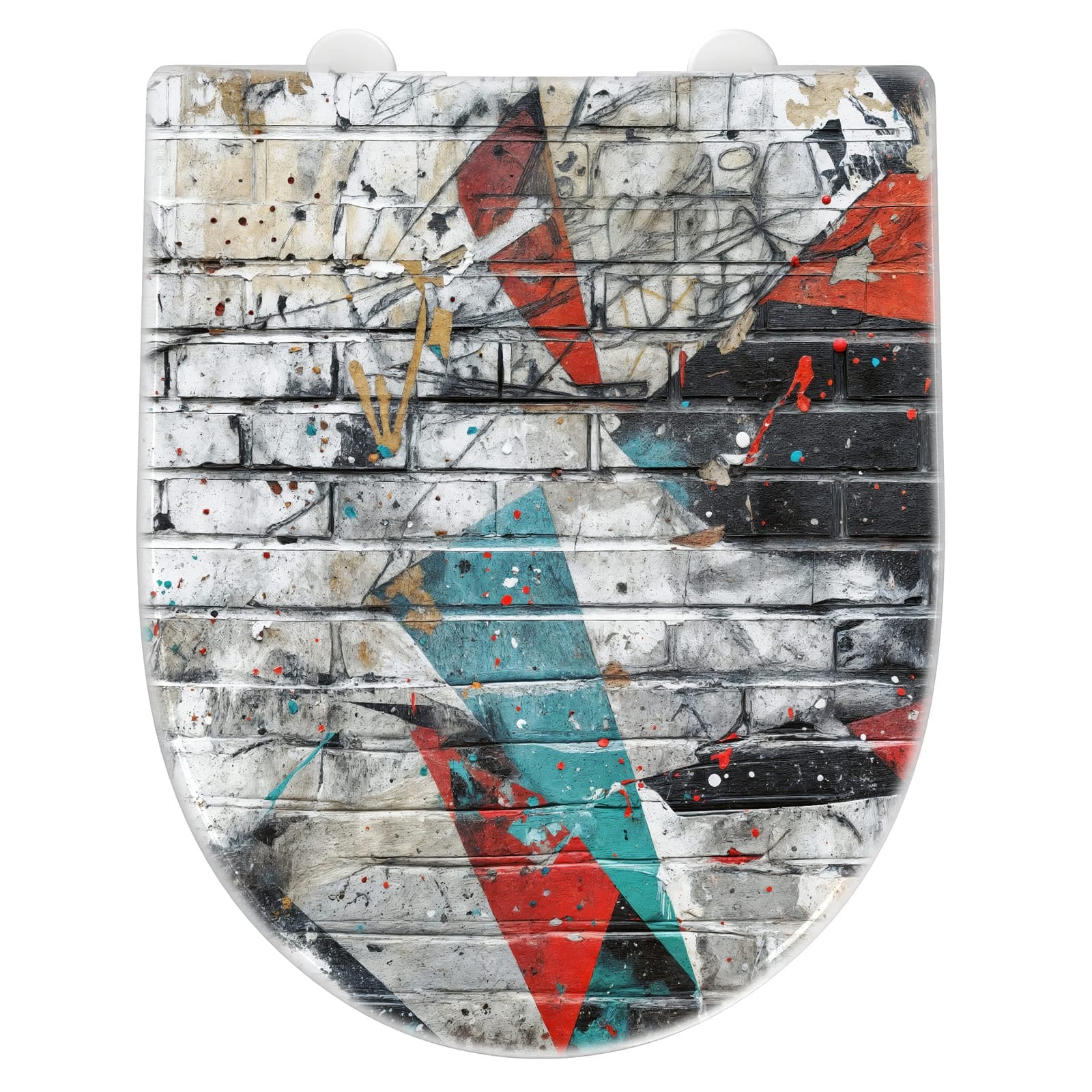 Farbbeständiger WC-Sitz mit Softclose und Motiv Graffiti Mauer - Perspektive von vorne
