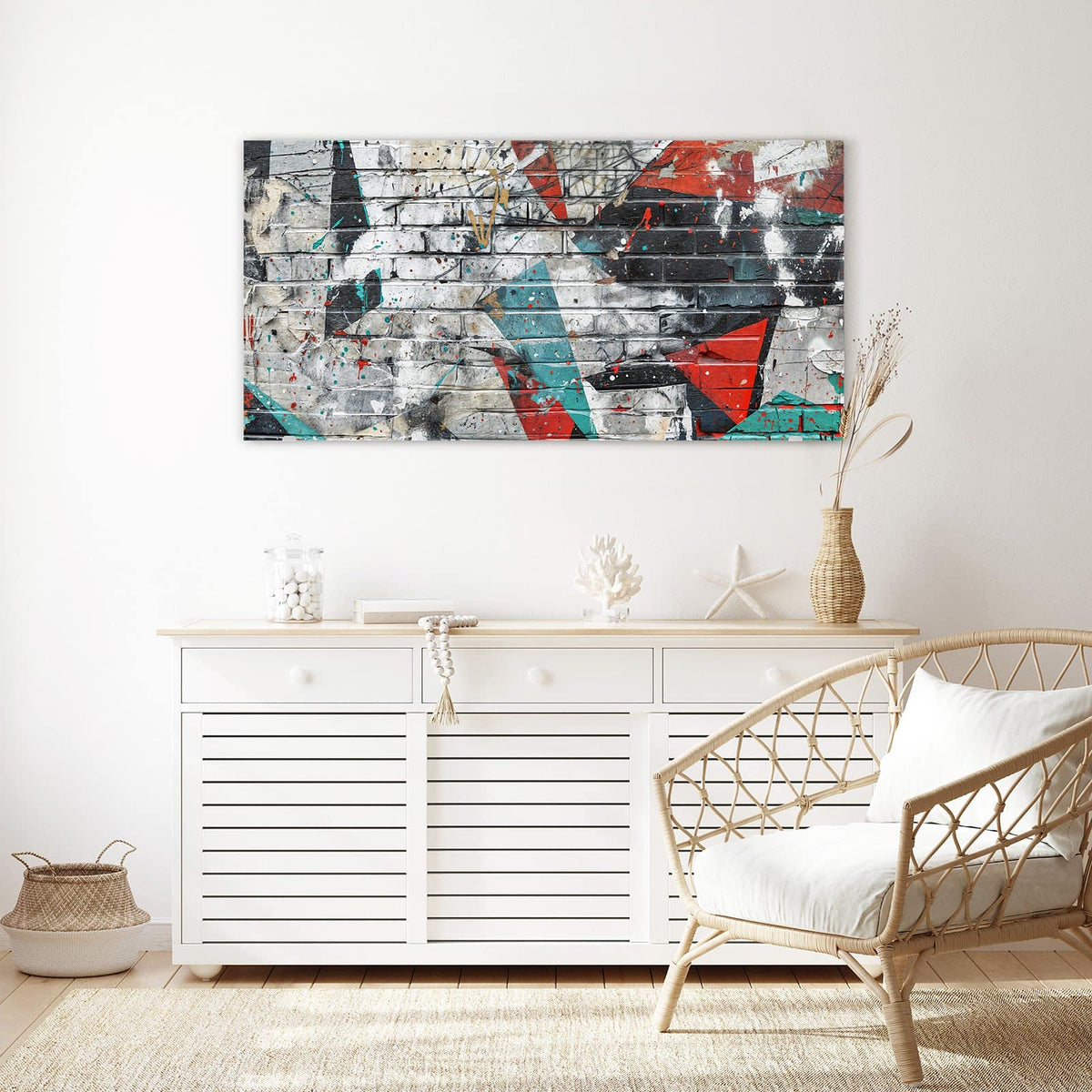Echtglas, 4 mm – kein Acryl, keine Folie – Wandbild - Zickzack-Graffiti - Querformat