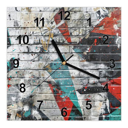 Wanduhr Quadratisch mit dem Motiv Zickzack-Graffiti