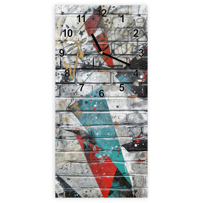 Wanduhr Graffiti Mauer aus Glas – Hochformat 30 × 60 cm mit Ziffernblatt Modern