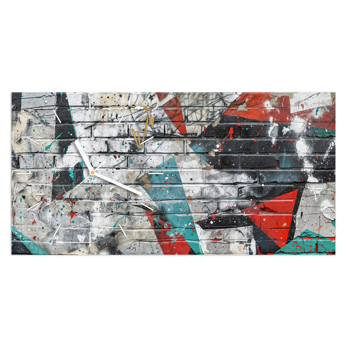 Wanduhr Graffiti Mauer aus Glas – Querformat 60 × 30 cm mit Ziffernblatt Linie