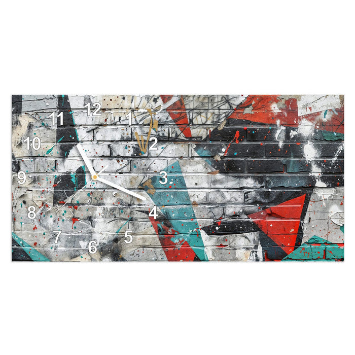 Wanduhr Graffiti Mauer aus Glas – Querformat 60 × 30 cm mit Ziffernblatt Modern