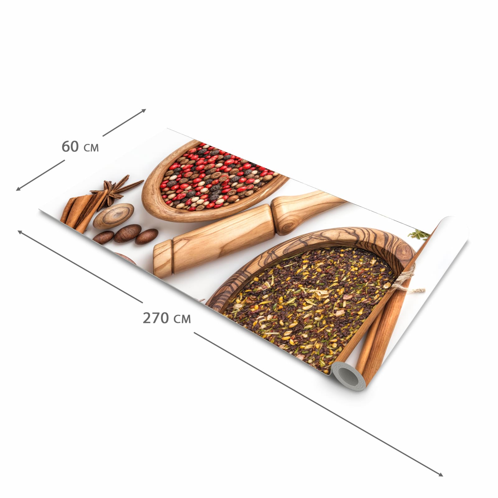 Langlebiger Küchenläufer mit Motiv Gewürzsammlung Zubehör in der Grösse 60x150 cm