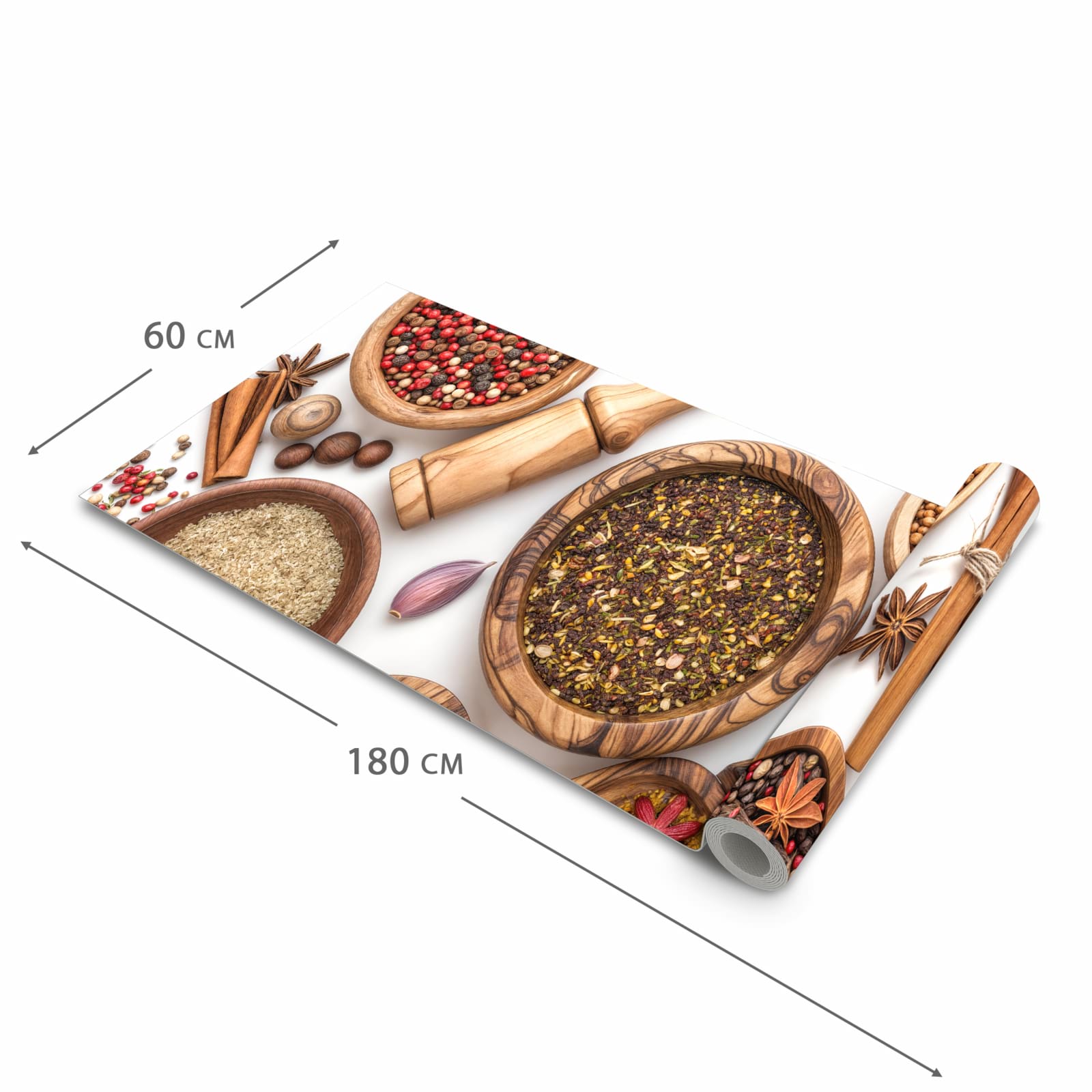 Schmutzabweisender Läufer für die Küche mit Motiv Gewürzsammlung Zubehör in der Grösse 60x120 cm