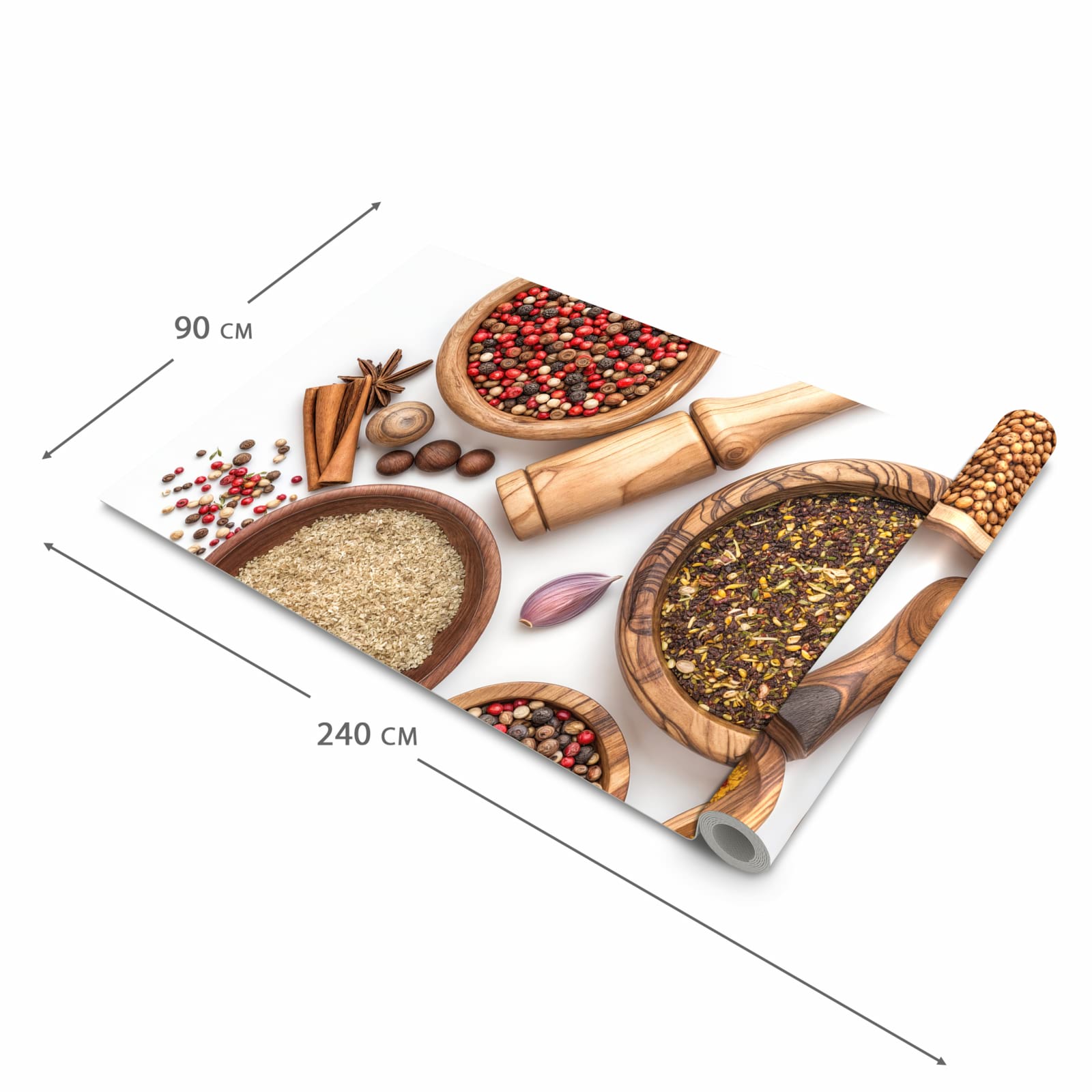 Strapazierfähiger waschbarer Küchenläufer mit Motiv Gewürzsammlung Zubehör in der Grösse 60x150 cm