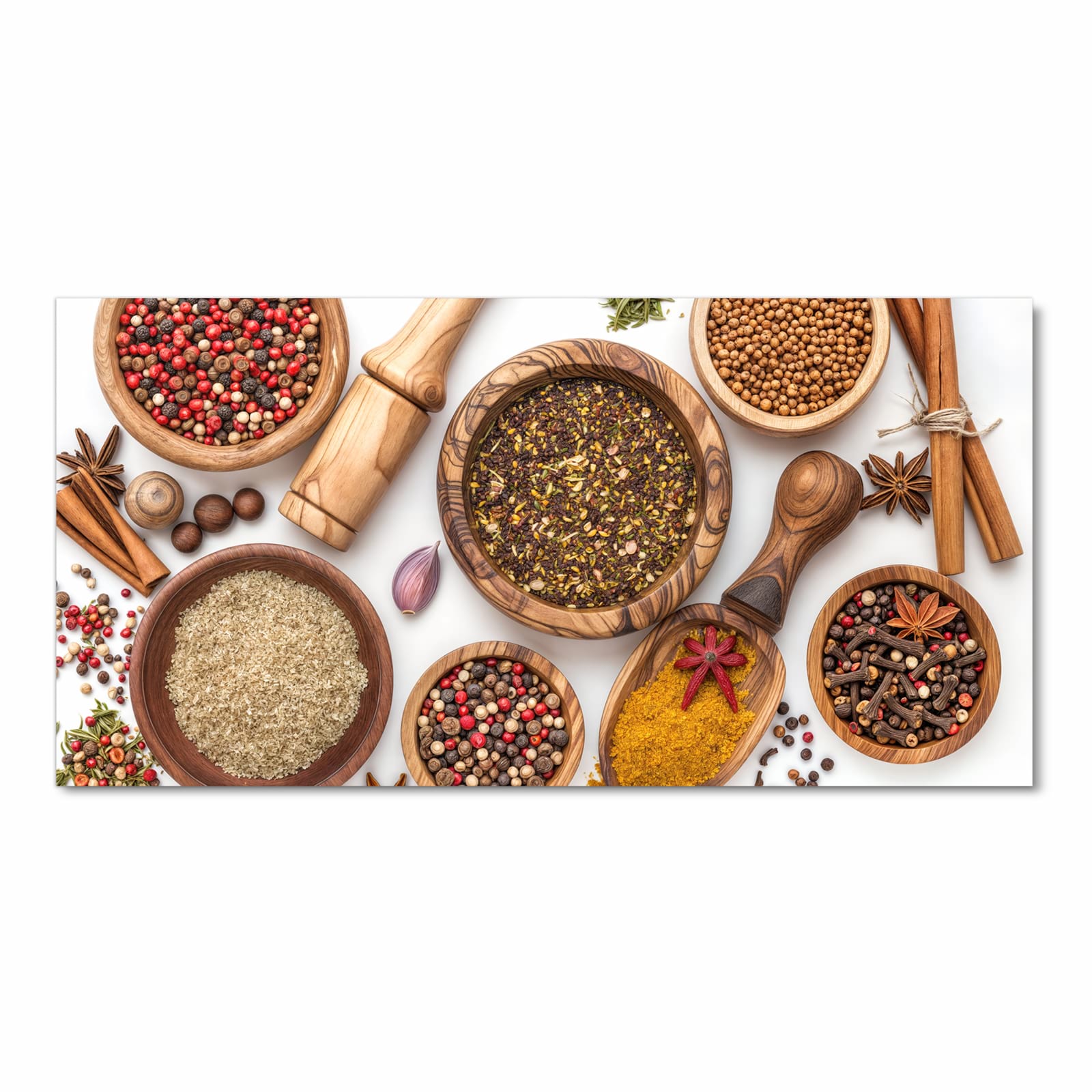 Langlebiger waschbarer Küchenteppich mit Motiv Gewürzsammlung Zubehör in Frontansicht
