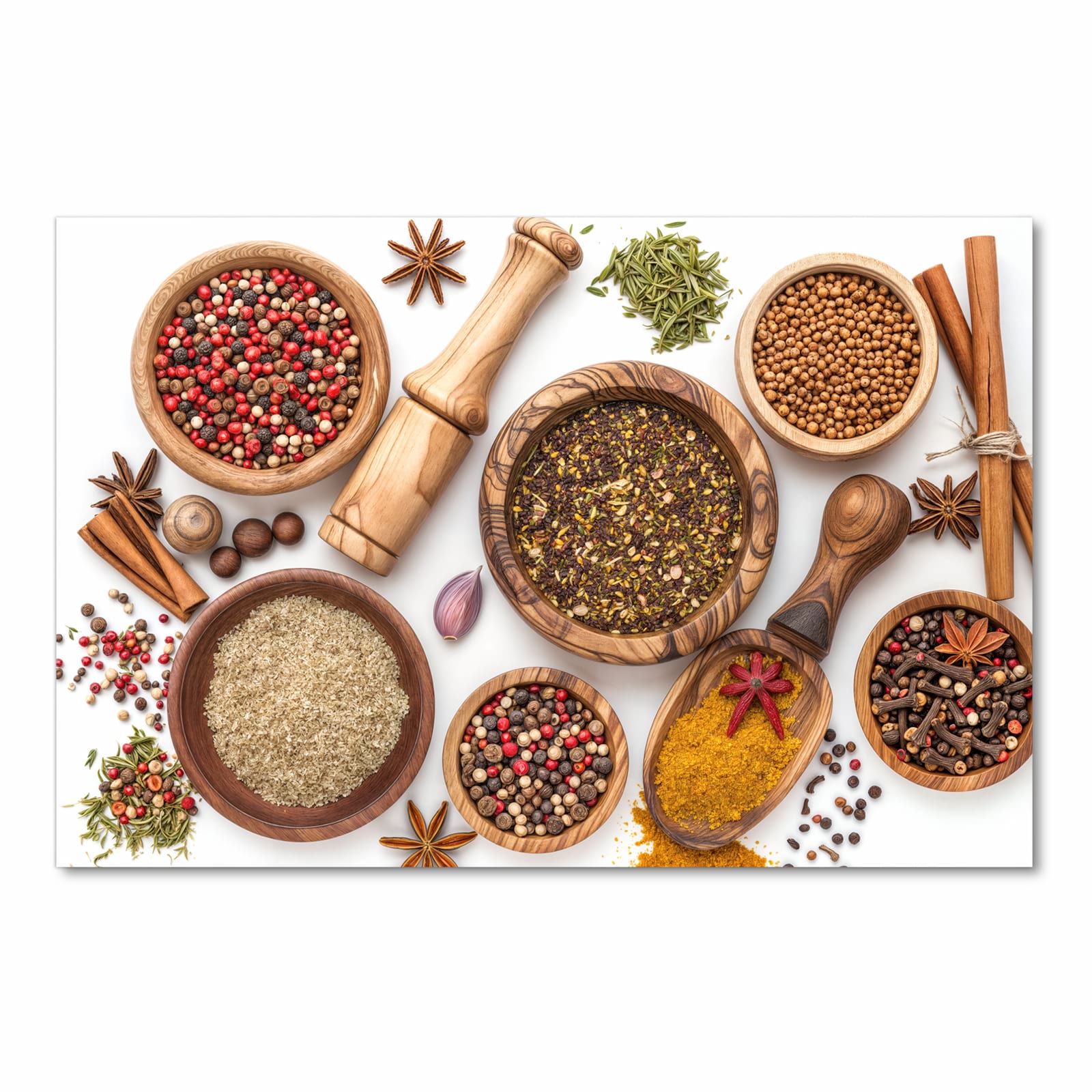 Waschbarer Küchenläufer mit Motiv Gewürzsammlung Zubehör in Frontansicht für angenehme Haptik