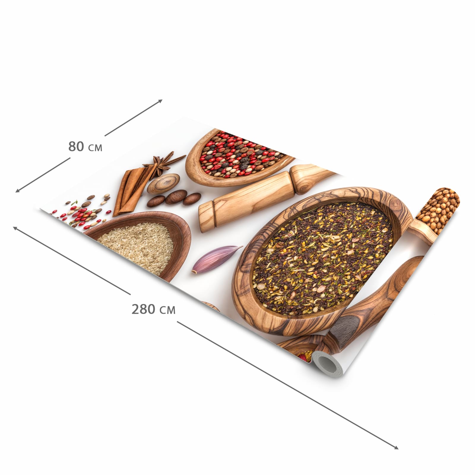Pflegeleichter Küchenläufer mit Motiv Gewürzsammlung Zubehör in der Grösse 60x150 cm