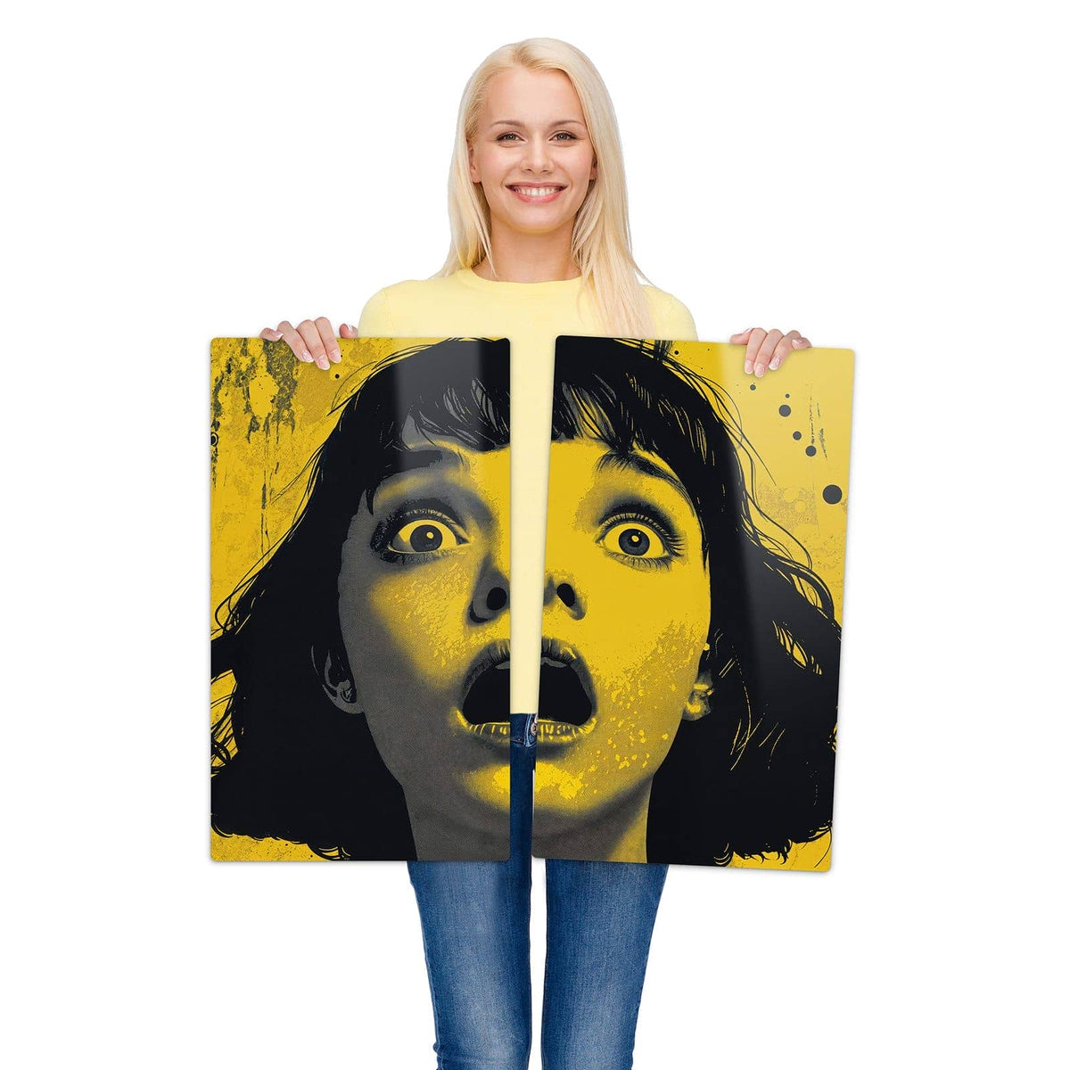 Herdabdeckplatte für Ceranfeld mit Schreiendes Portrait-Motiv wird zur Größendarstellung gehalten