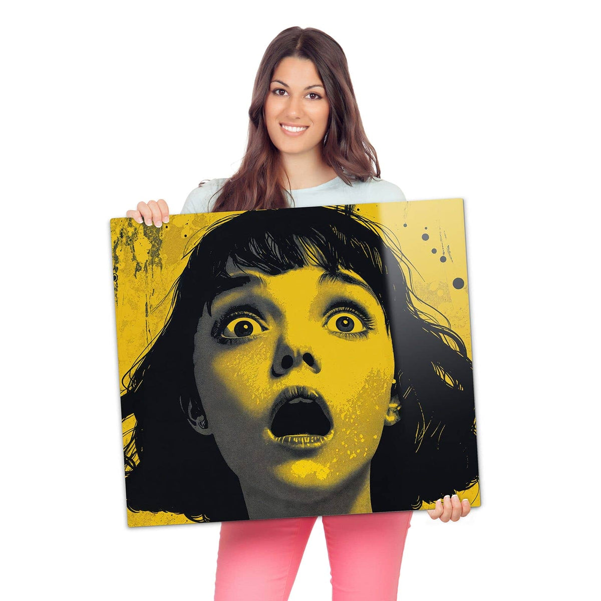 2-teilige Herdabdeckplatte für Ceranfeld mit Schreiendes Portrait-Motiv als Spritzschutz hinter dem Kochfeld
