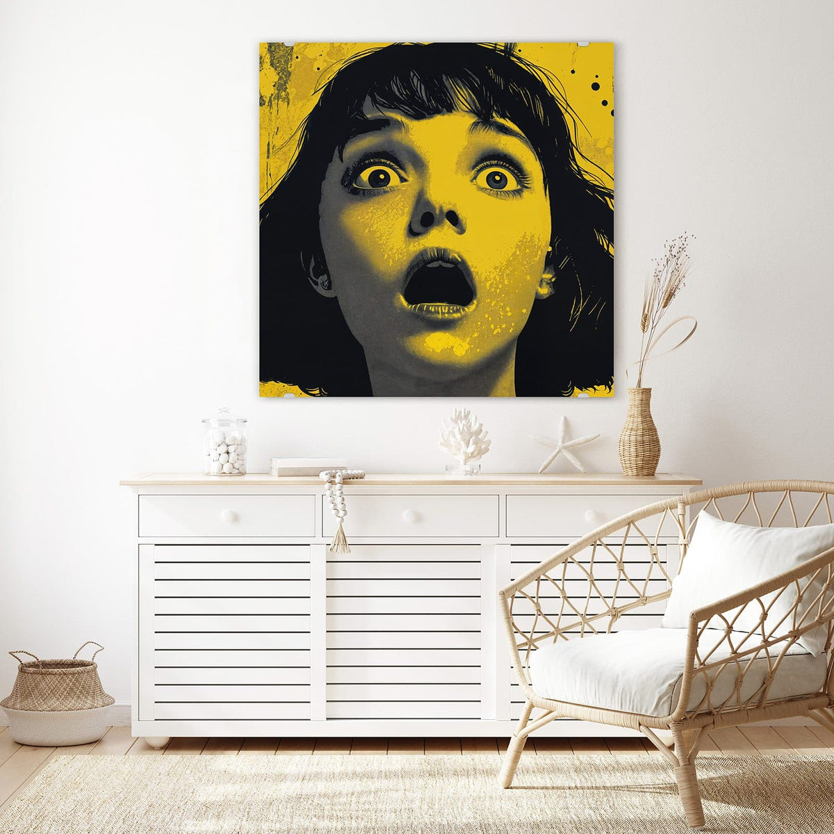 Echtglas, 4 mm – kein Acryl, keine Folie – Wandbild - Schrei in Gelb - Quadratisch