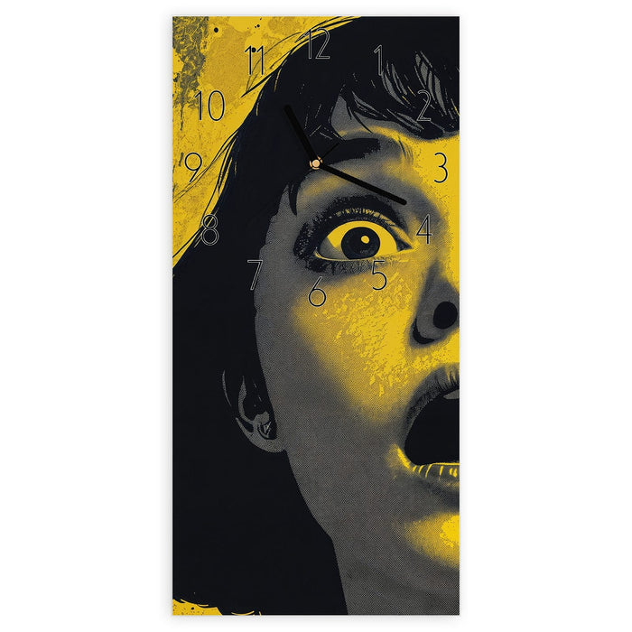 Wanduhr Schreiendes Portrait aus Glas – Hochformat 30 × 60 cm mit Ziffernblatt Elegant