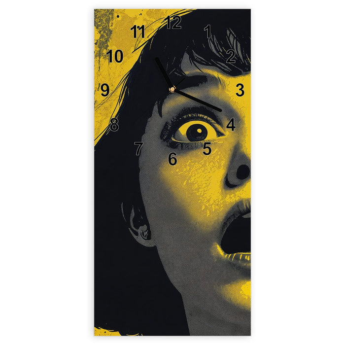 Wanduhr Schreiendes Portrait aus Glas – Hochformat 30 × 60 cm mit Ziffernblatt Modern