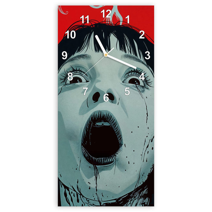 Wanduhr Schreiende Person aus Glas – Hochformat 30 × 60 cm mit Ziffernblatt Modern