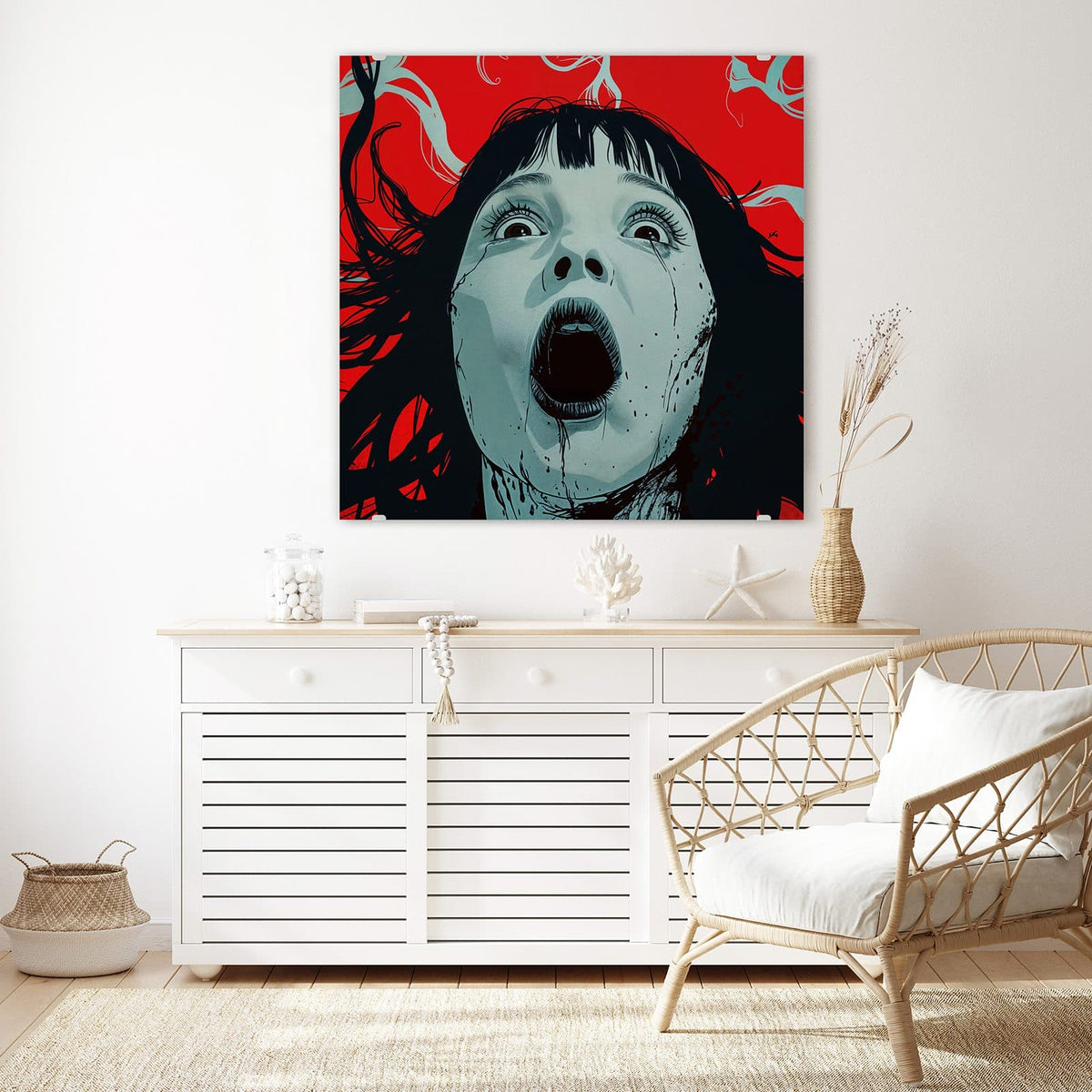 Echtglas, 4 mm – kein Acryl, keine Folie – Wandbild - Schrei in Rot - Quadratisch