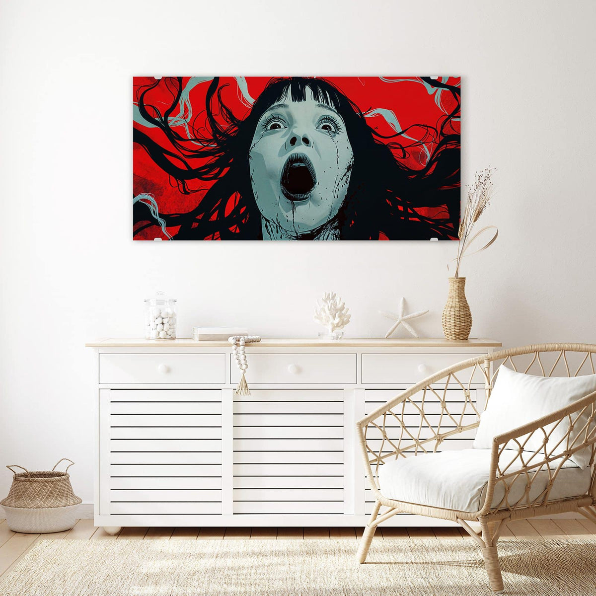 Echtglas, 4 mm – kein Acryl, keine Folie – Wandbild - Schrei in Rot - Querformat