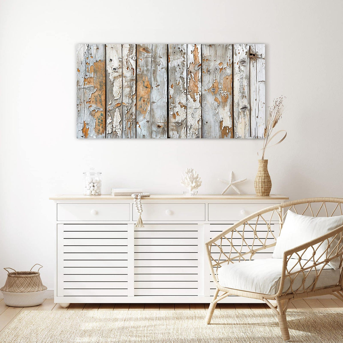 Echtglas, 4 mm – kein Acryl, keine Folie – Wandbild - Weißes Altholz - Querformat