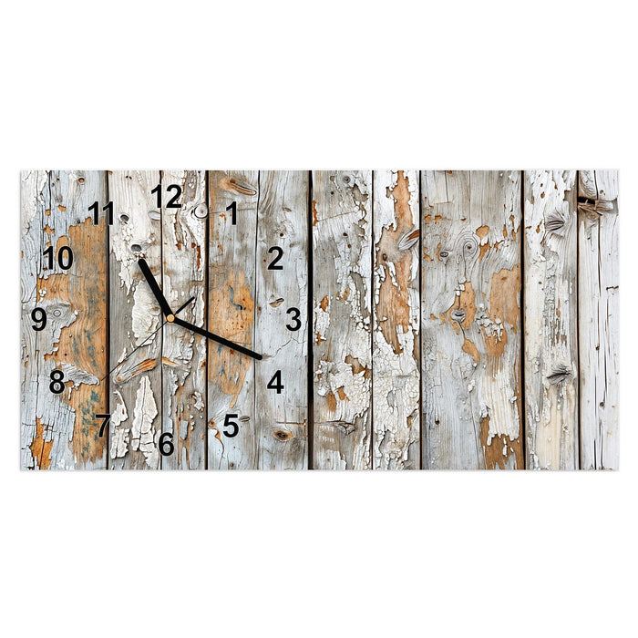 Wanduhr Verwittertes & Holz aus Glas – Querformat 60 × 30 cm mit Ziffernblatt Modern