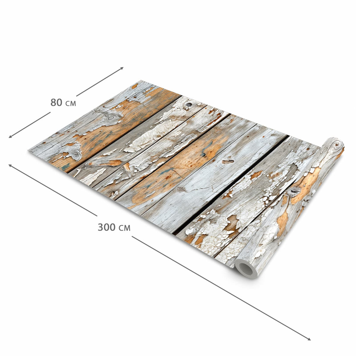 Flacher rutschfester Küchenläufer mit Motiv Verwittertes Holz in der Grösse 80x280 cm