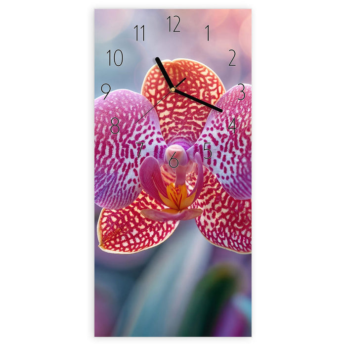 Wanduhr Exotische Orchidee aus Glas – Hochformat 30 × 60 cm mit Ziffernblatt Elegant