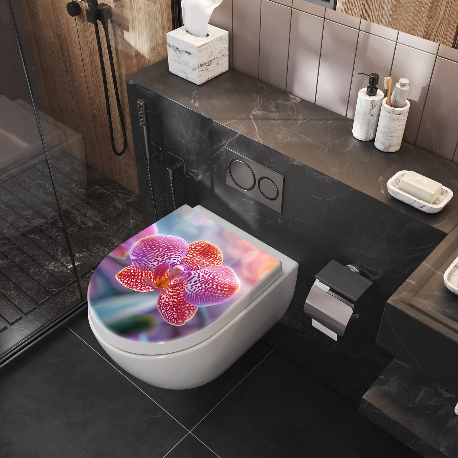 WC-Sitz mit Absenkautomatik Exotische Orchidee