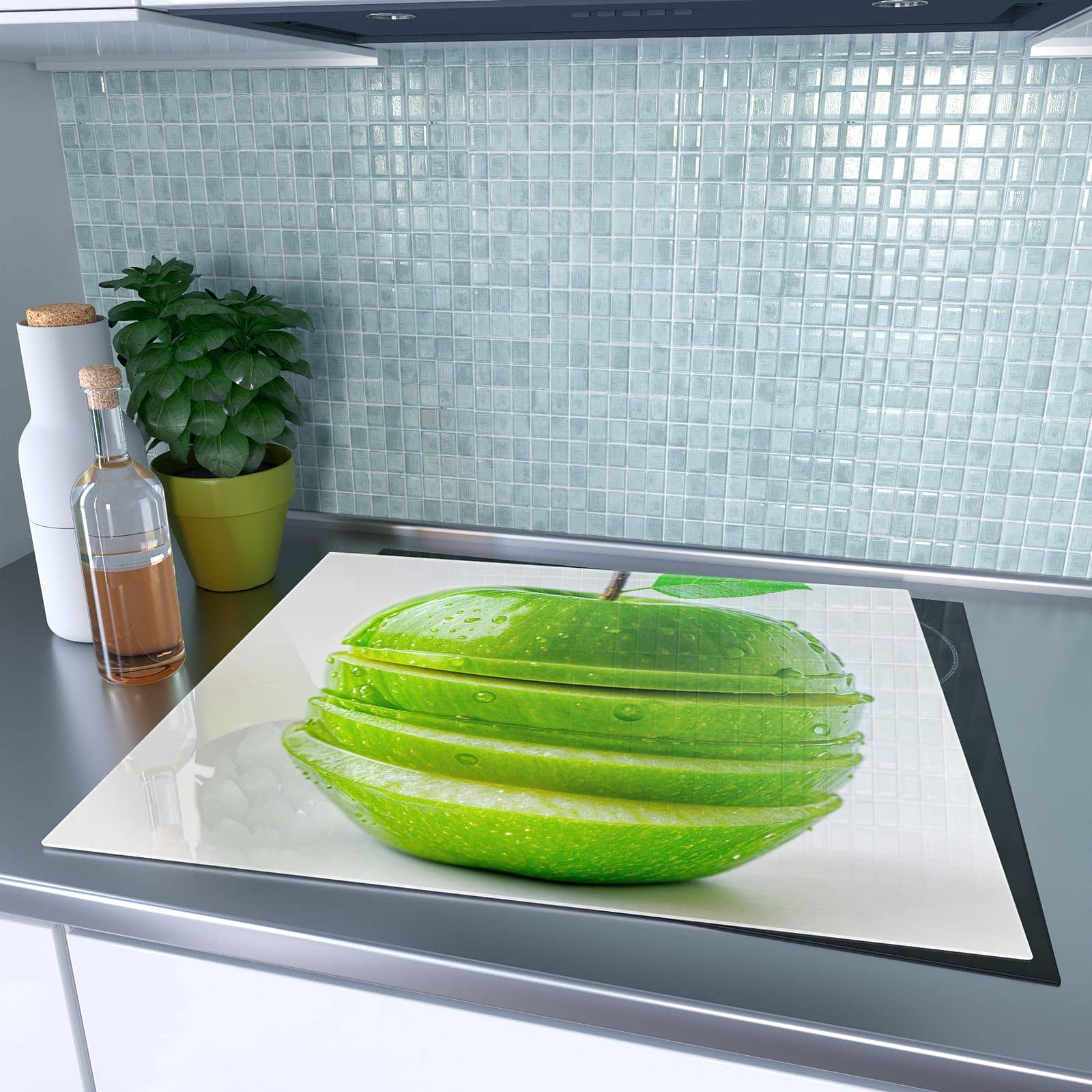 1-teilige Herdabdeckplatte Induktion mit Geschnittener Apfel-Motiv auf dem Ceranfeld