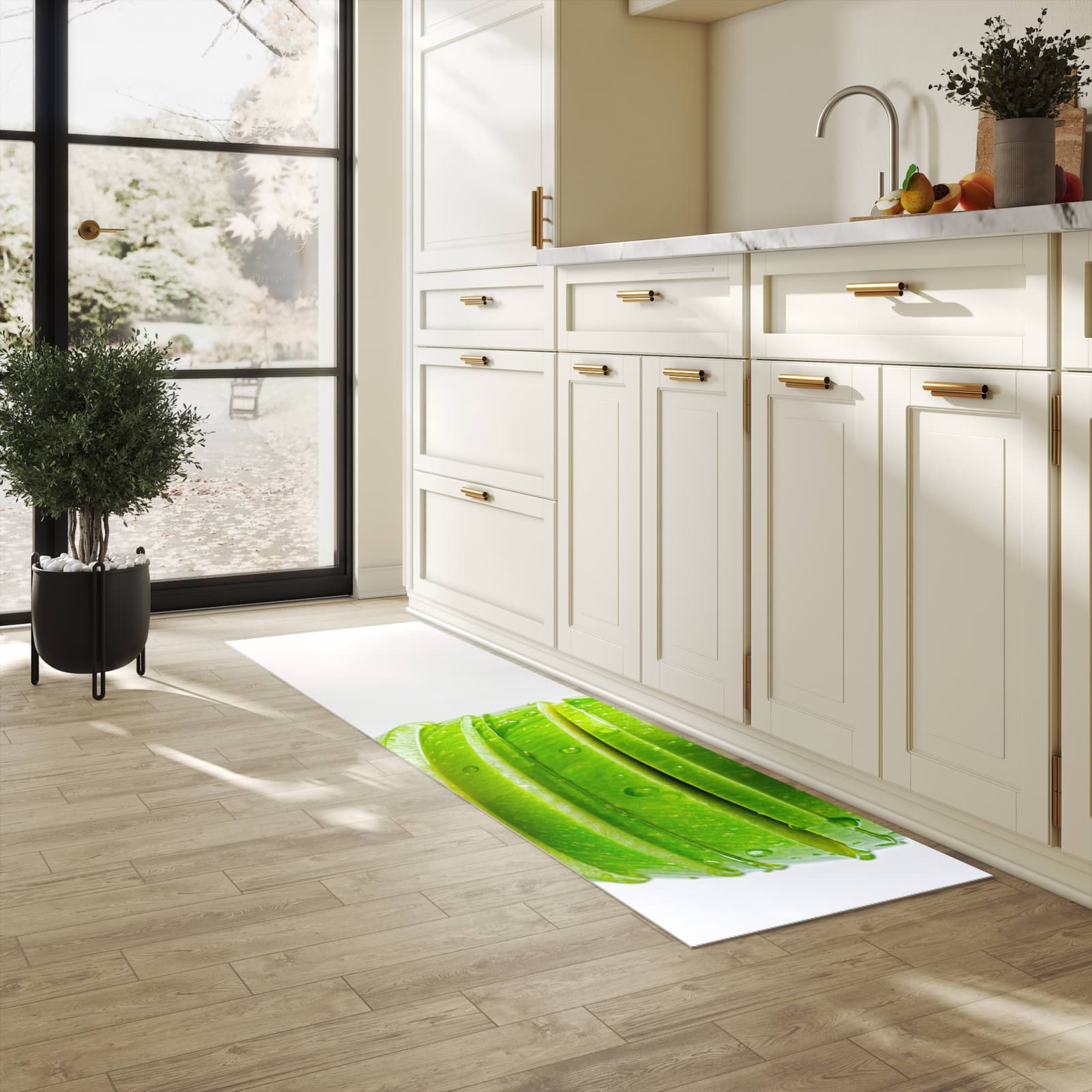 Küchenteppich mit Motiv Geschnittener Apfel in heller Küche für sicheres Aufbewahren